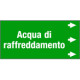 Etichetta fondo verde "ACQUA DI RAFFREDDAMENTO " destra