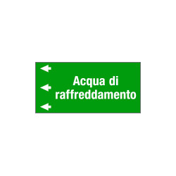 Etichetta fondo verde "ACQUA DI RAFFREDDAMENTO " sinistra