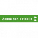 Foglio da 5 etichette fondo verde "ACQUA NON POTABILE" freccia dx