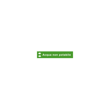 Foglio da 5 etichette fondo verde "ACQUA NON POTABILE" freccia sx