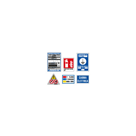 Kit per cabina 15000 V composto da cartelli in alluminio