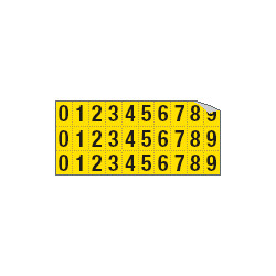 Foglio n. 30 etichette autoadesive giallo/nere con numeri da 0 a 9