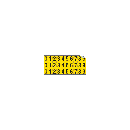 Foglio n. 30 etichette autoadesive giallo/nere con numeri da 0 a 9