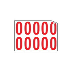 Foglio n. 10 numeri autoadesivi B/R lettera o num. 0