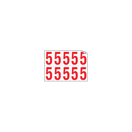 Foglio n. 10 numeri autoadesivi B/R numero 5