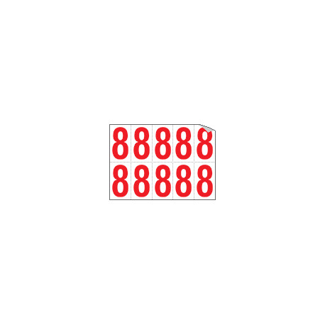 Foglio n. 10 numeri autoadesivi B/R numero 8