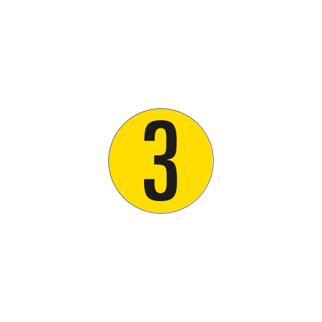 Bollo fondo giallo numero "3" colore nero autoadesivo per pavimenti