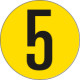 Bollo fondo giallo numero "5" colore nero autoadesivo per pavimenti