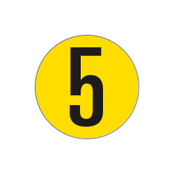 Bollo fondo giallo numero "5" colore nero autoadesivo per pavimenti