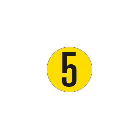 Bollo fondo giallo numero "5" colore nero autoadesivo per pavimenti