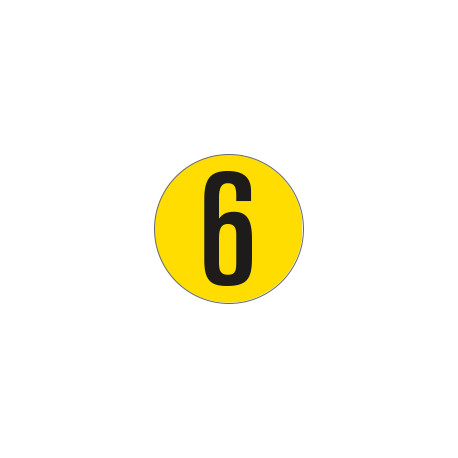 Bollo fondo giallo numero "6" colore nero autoadesivo per pavimenti
