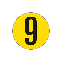 Bollo fondo giallo numero "9" colore nero autoadesivo per pavimenti