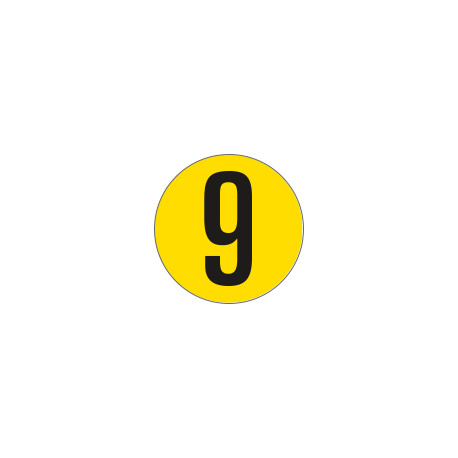 Bollo fondo giallo numero "9" colore nero autoadesivo per pavimenti