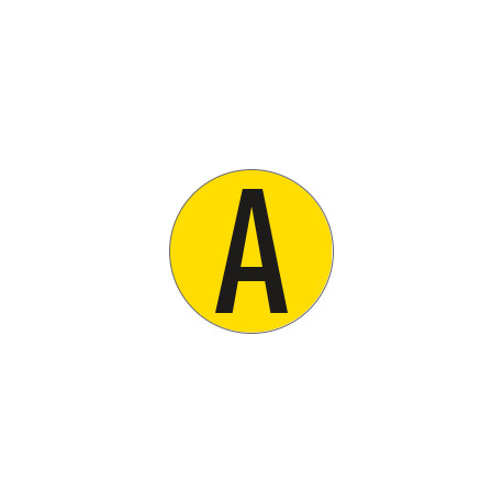 Bollo fondo giallo lettera"A" colore nero autoadesivo per pavimenti