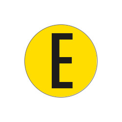 Bollo fondo giallo lettera"E" colore nero autoadesivo per pavimenti