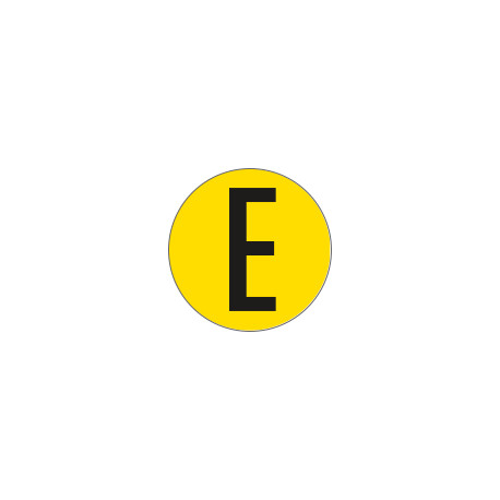 Bollo fondo giallo lettera"E" colore nero autoadesivo per pavimenti