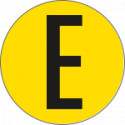 Bollo fondo giallo lettera"E" colore nero autoadesivo per pavimenti