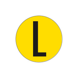 Bollo fondo giallo lettera"L" colore nero autoadesivo per pavimenti