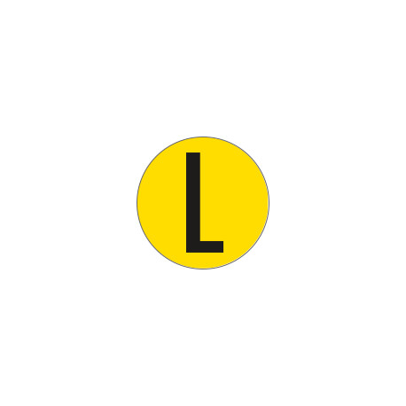Bollo fondo giallo lettera"L" colore nero autoadesivo per pavimenti
