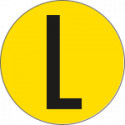 Bollo fondo giallo lettera"L" colore nero autoadesivo per pavimenti