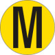 Bollo fondo giallo lettera"M" colore nero autoadesivo per pavimenti