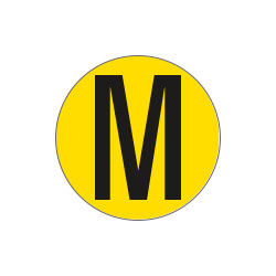 Bollo fondo giallo lettera"M" colore nero autoadesivo per pavimenti