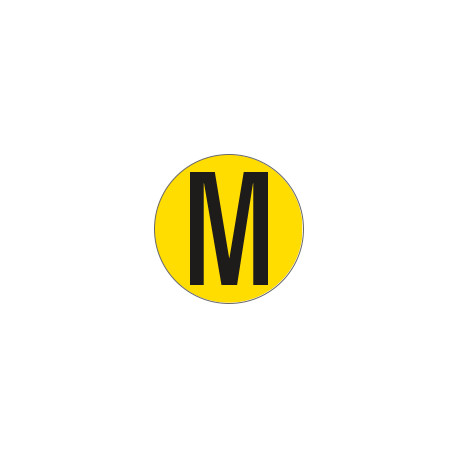 Bollo fondo giallo lettera"M" colore nero autoadesivo per pavimenti