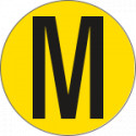 Bollo fondo giallo lettera"M" colore nero autoadesivo per pavimenti