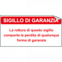 Foglio n. 10 etichette adesive formato mm 40x20 SIGILLO DI GARANZIA