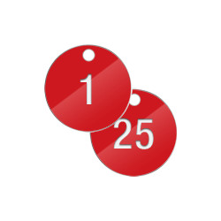 Confezione 25 piastrine numerate progressivamente da 1 a 25 col. ROSSO