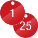 Confezione 25 piastrine numerate progressivamente da 1 a 25 col. ROSSO