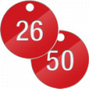 Confezione 25 piastrine numerate progressivamente da 26 a 50 col. ROSSO