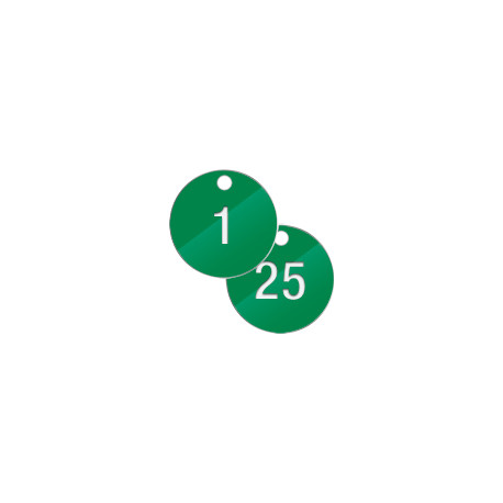Confezione 25 piastrine numerate progressivamente da 1 a 25 col. VERDE