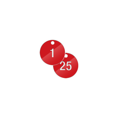 Confezione 25 piastrine numerate progressivamente da 1 a 25 col. ROSSO