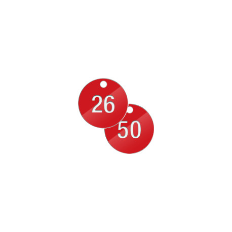 Confezione 25 piastrine numerate progressivamente da 26 a 50 col. ROSSO