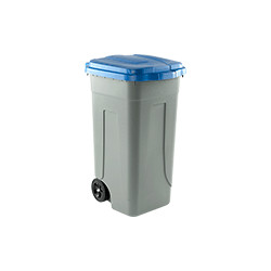 Portarifiuti polipropilene col. grigio+coperchio BLU cap. 100 l c. ruote