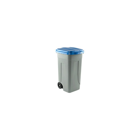 Portarifiuti polipropilene col. grigio+coperchio BLU cap. 100 l c. ruote