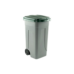 Portarifiuti polipropilene col. grigio+coperchio VERDE cap. 100l c. ruote