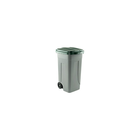 Portarifiuti polipropilene col. grigio+coperchio VERDE cap. 100l c. ruote