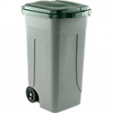Portarifiuti polipropilene col. grigio+coperchio VERDE cap. 100l c. ruote