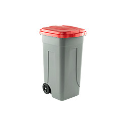Portarifiuti polipropilene col. grigio+coperchio ROSSO cap. 100l c. ruote