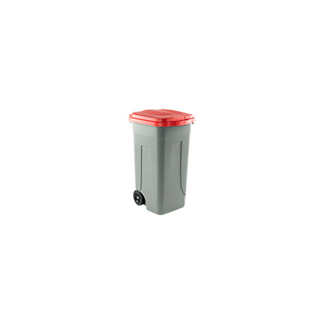 Portarifiuti polipropilene col. grigio+coperchio ROSSO cap. 100l c. ruote