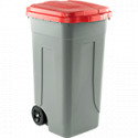 Portarifiuti polipropilene col. grigio+coperchio ROSSO cap. 100l c. ruote