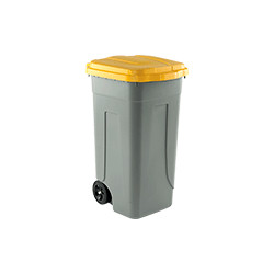 Portarifiuti polipropilene col. grigio+coperchio GIALLO cap. 100l +ruote