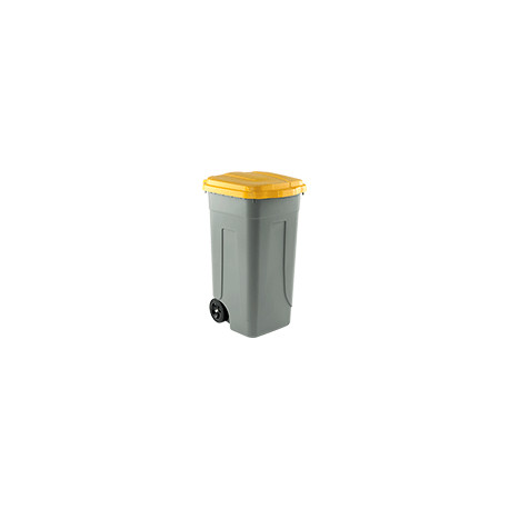 Portarifiuti polipropilene col. grigio+coperchio GIALLO cap. 100l +ruote
