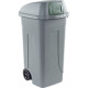 Portarifiuti PLP col. grigio+coperchio BASCULANTE VERDE cap. 100 l+ruote