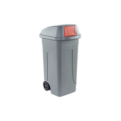 Portarifiuti PLP col. grigio+coperchio BASCULANTE ROSSO cap. 100 l+ruote