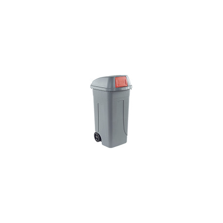 Portarifiuti PLP col. grigio+coperchio BASCULANTE ROSSO cap. 100 l+ruote