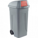 Portarifiuti PLP col. grigio+coperchio BASCULANTE ROSSO cap. 100 l+ruote