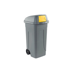 Portarifiuti PLP col. grigio+coperchio BASCULANTE GIALLO cap. 100l+ruote
